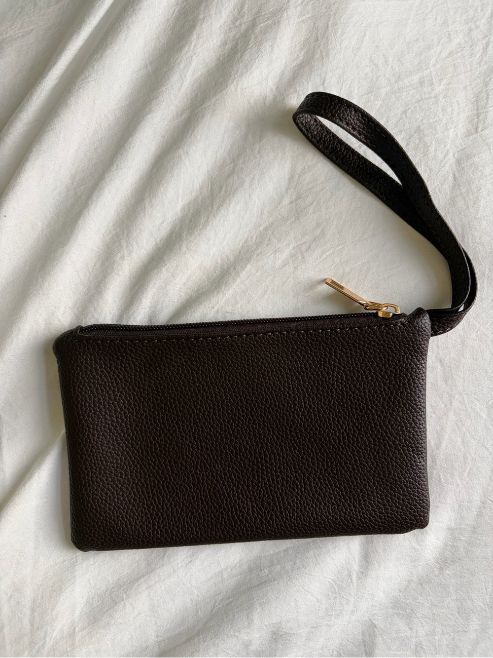 NWOT Dark Brown Pebbled Leather Wristlet Pouch